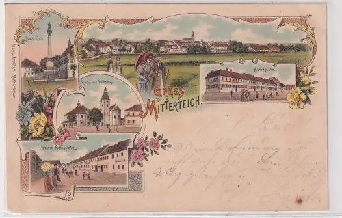 905802 Ak Lithographie Gruß aus Mitterteich Marktplatz usw. 1902