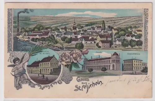 907942 Mehrbild Ak Gruß aus St.Micheln Gasthof, Fabrik, Geschäftshaus 1909