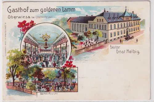 906837 Ak Lithographie Oberwiesa Gasthof zum goldenem Lamm um 1900