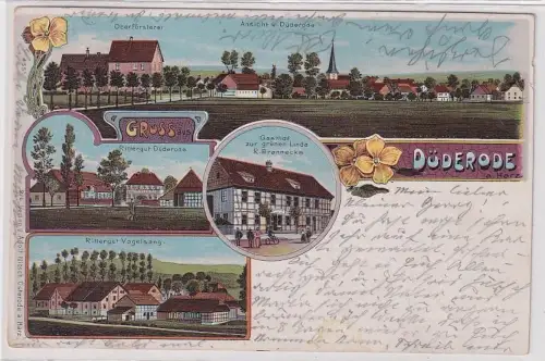 907943 Ak Lithographie Gruß aus Düderode am Harz Rittergut, Gasthof usw. 1903