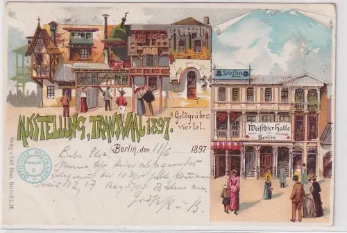 902245 Ak Lithographie Berlin Ausstellung Transvaal 1897 Goldgräberviertel 