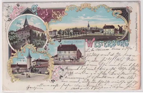 901320 Ak Lithographie Gruß aus Westerburg in Anhalt Gasthaus usw. 1901