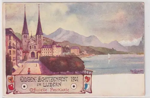 74479 Offizielle Postkarte Eidgenössisches Schützenfest in Luzern 1901