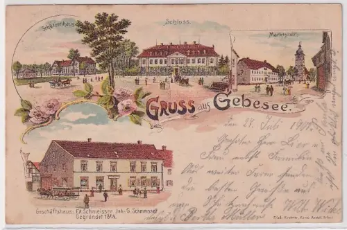 902490 Ak Lithographie Gruß aus Gebesee Schützenhaus, Geschäftshaus usw. 1902