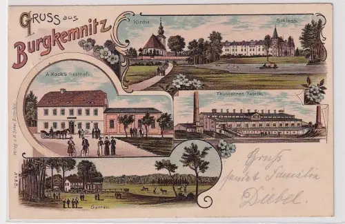 900629 Ak Lithographie Gruß aus Burgkemnitz Thonröhrenfabrik, Gasthof usw. 1906