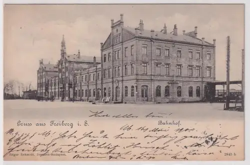 10919 Ak Gruß aus Freiberg in Sachsen Bahnhof 1900