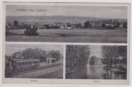 52537 Mehrbild Ak Singlis (Bez.Kassel) Bahnhof, Mühle, Panorama 1941