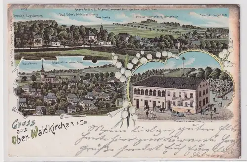 60494 Ak Lithographie Gruß aus Ober-Waldkirchen in Sachsen Gasthof 1905