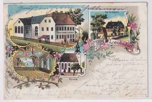50611 Ak Lithographie Gruß aus Leubsdorf Gasthof, Forsthaus, Kirche 1906