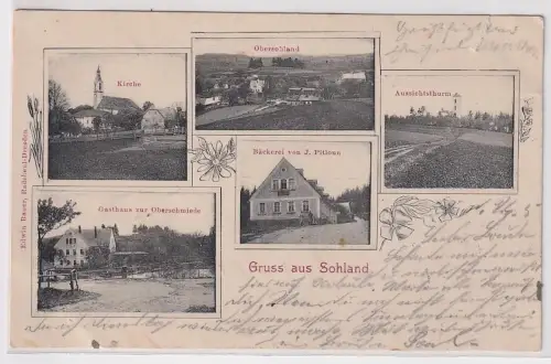 66127 Feldpost Ak Gruß aus Sohland Bäckerei, Gasthaus usw. 1916