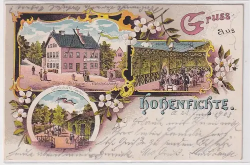 69533 Ak Lithographie Gruß aus Hohenfichte Restaurant 1903