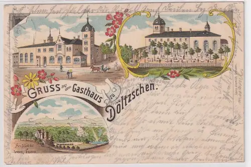 54732 Ak Lithographie Gruß aus dem Gasthaus zu Döltzschen 1898