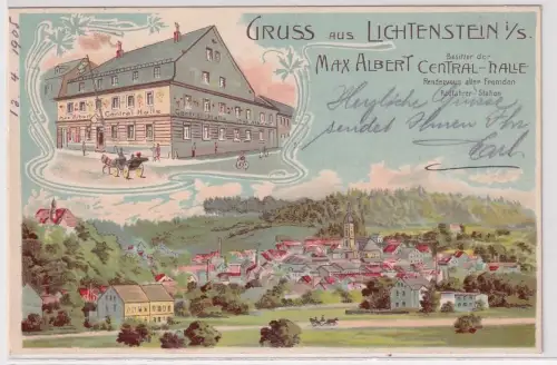 52429 Ak Lithographie Gruß aus Lichtenstein in Sa. Central Halle 1905