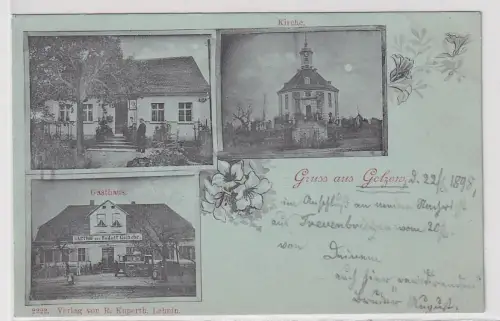 61235 Mondscheinkarte Gruß aus Golzow Gasthaus, Kirche usw. 1898