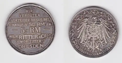 5 Mark Wertmarke Rabattmarke Wilh. Ritter Dresden Moritzstr.7  um 1930 (169990)