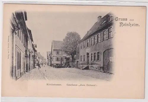 37079 Ak Gruß aus Reinheim Kirchstraße Gasthaus "Zum Ochsen" um 1900