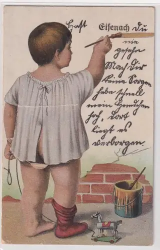 10701 Leporello Ak Gruß aus Eisenach Kind bemalt Wand um 1920