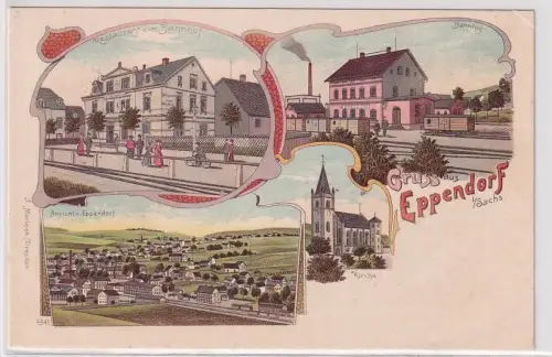 16492 Ak Lithographie Gruß aus Eppendorf in Sa.  Restaurant, Bahnhof usw. 1905