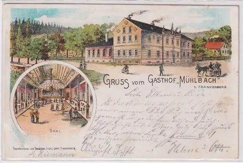 38571 Ak Lithographie Gruß vom Gasthof "Mühlbach" bei Frankenberg 1901