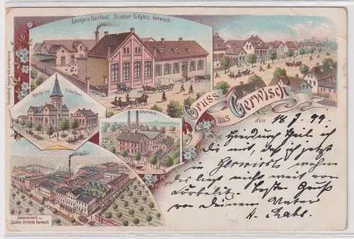 18874 Ak Lithographie Gruß aus Gerwisch Zuckerfabrik, Gasthof usw. 1899