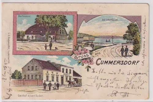 12709 Ak Lithographie Gruß aus Cummersdorf Gasthof, Oberförsterei usw. 1905