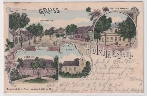 25400 Ak Lithographie Gruß aus Holzhausen (Kyritz) Gasthof, Gutshaus usw. 1906