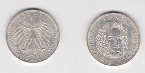 5 Mark Silber Münze Deutschland Gottfried Wilhelm Leibniz 1966 D Stgl. (172621)
