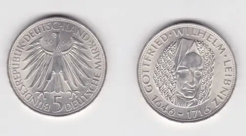 5 Mark Silber Münze Deutschland Gottfried Wilhelm Leibniz 1966 D Stgl. (172484)