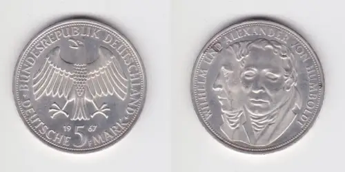 5 Mark Silber Münze BRD Gebrüder Humboldt 1967 F Stgl. (172569)