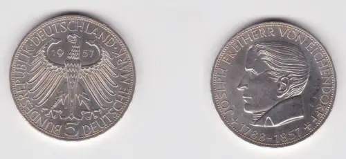 BRD Gedenk Münze 5 Mark Freiherr von Eichendorff 1957 vz+ (172318)