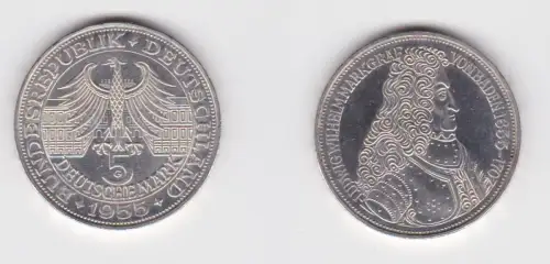 BRD Gedenk Münze 5 Mark Markgraf von Baden 1955 vz+ (172530)
