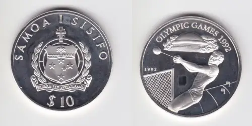 10 Tala Silbermünze Samoa Olympia Barcelona 1992, Hammerwurf 1992 (172609)