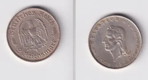 2 Mark Silber Münze Friedrich von Schiller 1934 F ss (154837)