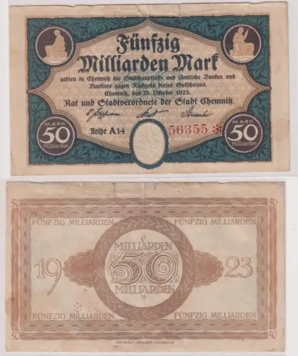 seltene Banknote Inflation Chemnitz 50 Millionen Mark 26.9.1923 (109847)