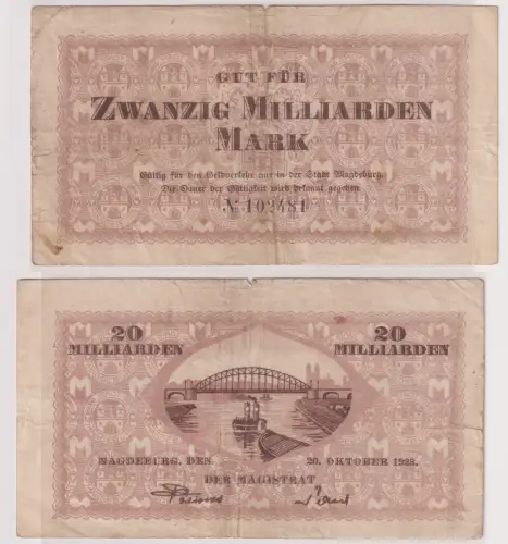 20 Milliarden Mark Banknote Stadt Magdeburg 20.10.1923 (108943)