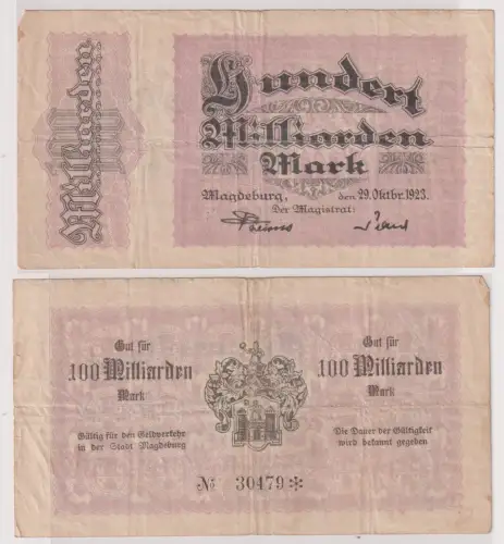 100 Milliarden Mark Banknote Stadt Magdeburg 29.10.1923 (103156)