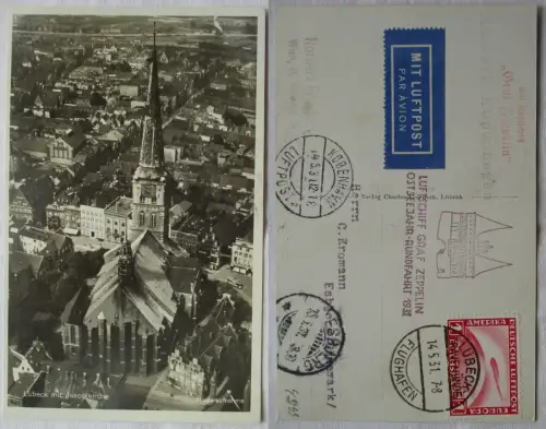 15096 Ak Luftschiff Graf Zeppelin Ostseejahr Rundfahrt Lübeck 1931