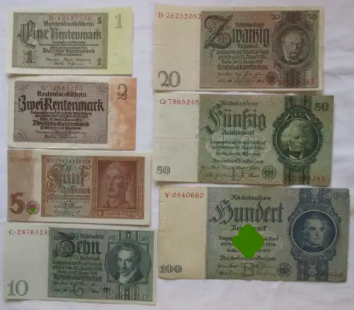 7 Reichsbanknoten Deutsches Reich 1 Mark bis 100 Mark (117808)
