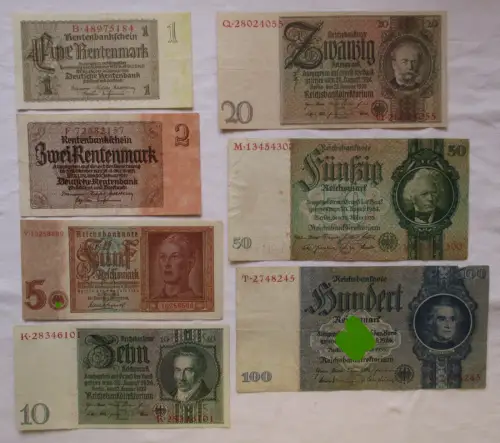 7 Reichsbanknoten Deutsches Reich 1 Mark bis 100 Mark (108644)