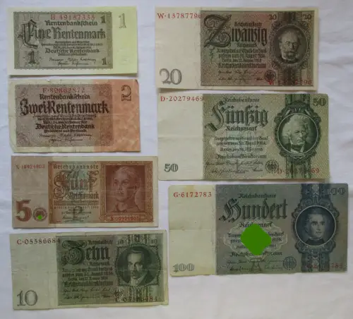 7 Reichsbanknoten Deutsches Reich 1 Mark bis 100 Mark (107749)