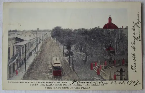 39922 Ak Ponce Puerto Rico Plaza Las Delicias mit Straßenbahn 1907