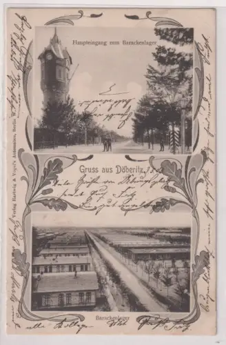 30028 Mehrbild Ak mit Jugendstil-Rahmen Gruss Döberitz Barackenlager 1903