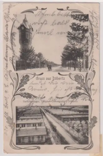 02580 Mehrbild Ak mit Jugendstil-Rahmen Gruss Döberitz Barackenlager 1906
