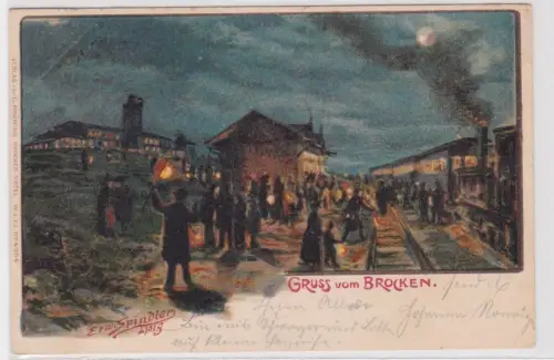 42184 Ak Gruss vom Brocken. Menschen mit Lampions. 1902
