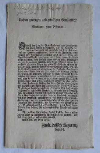 Schreiben der hessischen Regierung zwecks Anwaltslegitimation 1795 (102592)