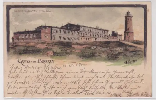 65201 Ak Gruss vom Brocken. Brocken Hotel 1142 Mtr.  1900