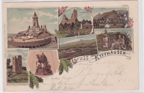 83781 Ak Gruss vom Kyffhäuser.Mehrbild:Kaiser-Wilhelm-Denkmal,Rossla,Kelbra.1901