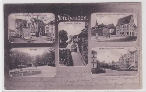 25257 Ak Nordhausen. Mehrbild:Gehege, Primarius-Graben, Rathaus, Kornmarkt..1913