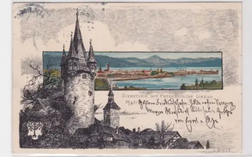 94642 Ak Lithografie Diebsturm mit Peterskirche Lindau 1901