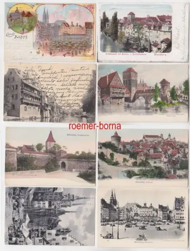 67259/8 Ak Nürnberg Henkerstieg, Tiergärtnerthor, Marktplatz usw. um 1910